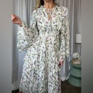 🌸 Giambattista Valli x H&M Floral Ruffle Midi Dress — Size 10 (Fits Like M)